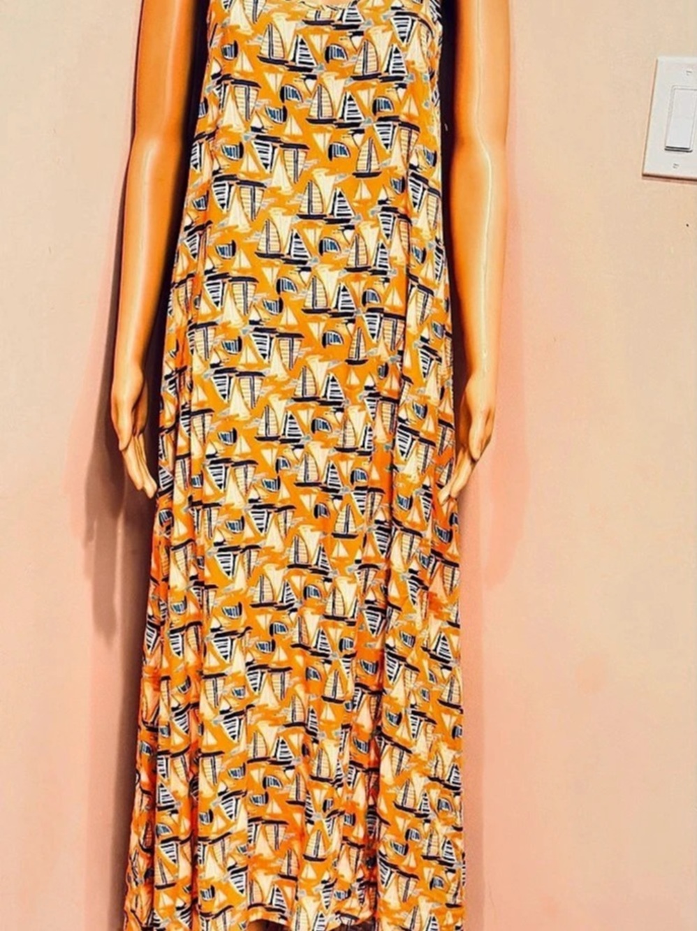 Antibes Blanc Sailboat Maxi Dress in Orange & Blue Size Medium